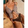image:imageMakeMeChic Womens Gingham Tankini Sets Tie Front Ruffle Bikini Set High Cut Two Piece Swimsuit Floral Bathing SuitBrown