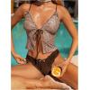 image:imageMakeMeChic Womens Gingham Tankini Sets Tie Front Ruffle Bikini Set High Cut Two Piece Swimsuit Floral Bathing SuitBrown