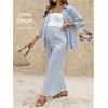 image:imageMakeMeChic Womens Maternity Clothes 2 Piece Fall Outfits Striped Button Down Shirt and Pants Pregnancy SetsBlue
