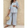 image:imageMakeMeChic Womens Maternity Clothes 2 Piece Fall Outfits Striped Button Down Shirt and Pants Pregnancy SetsBlue