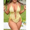image:imageMakeMeChic Womens Plus Size 2 Piece Tankini Set Halter Tie Back High Cut Bathing SuitYellow