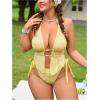 image:imageMakeMeChic Womens Plus Size 2 Piece Tankini Set Halter Tie Back High Cut Bathing SuitYellow