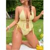 image:imageMakeMeChic Womens Plus Size 2 Piece Tankini Set Halter Tie Back High Cut Bathing SuitYellow