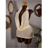 image:imageMakeMeChic Womens Plus Size Halter Mini Dress Open Back Mesh Sheer Draped Bodycon Dresses Y2K Club OutfitApricot