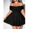 image:imageMakeMeChic Womens Plus Size Off The Shoulder Mini Dress Ruffle Layered Flare Cocktail DressesBlack