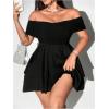 image:imageMakeMeChic Womens Plus Size Off The Shoulder Mini Dress Ruffle Layered Flare Cocktail DressesBlack