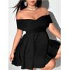 image:imageMakeMeChic Womens Plus Size Off The Shoulder Mini Dress Ruffle Layered Flare Cocktail DressesBlack