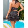 image:imageMakeMeChic Womens Plus Size Polka Dots Tankini Sets Halter High Waisted Retro Swimsuit with Coverup SkirtBlack