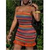 image:imageMakeMeChic Womens Plus Size Striped Knit Cami Dress Criss Cross Backless Fringe Boho Mini DressesMulticolor