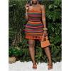 image:imageMakeMeChic Womens Plus Size Striped Knit Cami Dress Criss Cross Backless Fringe Boho Mini DressesMulticolor