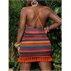 image:imageMakeMeChic Womens Plus Size Striped Knit Cami Dress Criss Cross Backless Fringe Boho Mini DressesMulticolor