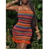 image:imageMakeMeChic Womens Plus Size Striped Knit Cami Dress Criss Cross Backless Fringe Boho Mini DressesMulticolor