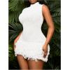 image:imageMakeMeChic Womens Plus Size Summer Mini Dress Crochet Fringe Sleeveless Mock Neck Dresses
