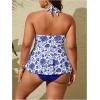 image:imageMakeMeChic Womens Plus Size Triangle Thong Bikini Sets Floral Cute Halter Tankini Tops Bathing Suit SwimsuitsBlue