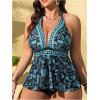 image:imageMakeMeChic Womens Plus Size Triangle Thong Bikini Sets Floral Cute Halter Tankini Tops Bathing Suit SwimsuitsBlue and Black
