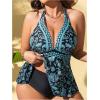 image:imageMakeMeChic Womens Plus Size Triangle Thong Bikini Sets Floral Cute Halter Tankini Tops Bathing Suit SwimsuitsBlue and Black