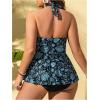 image:imageMakeMeChic Womens Plus Size Triangle Thong Bikini Sets Floral Cute Halter Tankini Tops Bathing Suit SwimsuitsBlue and Black