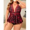 image:imageMakeMeChic Womens Plus Size Triangle Thong Bikini Sets Floral Cute Halter Tankini Tops Bathing Suit SwimsuitsRed and Black