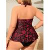 image:imageMakeMeChic Womens Plus Size Triangle Thong Bikini Sets Floral Cute Halter Tankini Tops Bathing Suit SwimsuitsRed and Black