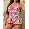 image:imageMakeMeChic Womens Plus Size Triangle Thong Bikini Sets Floral Cute Halter Tankini Tops Bathing Suit SwimsuitsRed and White
