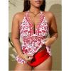 image:imageMakeMeChic Womens Plus Size Triangle Thong Bikini Sets Floral Cute Halter Tankini Tops Bathing Suit SwimsuitsRed and White