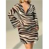 image:imageMakeMeChic Womens Plus Size Zebra Striped Mini Dress Long Sleeve Cowl Neck Sheer Y2K DressesBlack