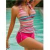 image:imageMakeMeChic Womens Striped Tankini Swimsuits Halter Tummy Control 2 Piece Bathing Suit with ShortsPink