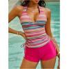 image:imageMakeMeChic Womens Striped Tankini Swimsuits Halter Tummy Control 2 Piece Bathing Suit with ShortsPink