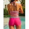 image:imageMakeMeChic Womens Striped Tankini Swimsuits Halter Tummy Control 2 Piece Bathing Suit with ShortsPink