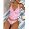 image:imageMakeMeChic Womens Tankini Swimsuits Cute Cheeky Swimsuit Plaid Halter Tankini Bathing SuitsPink