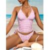 image:imageMakeMeChic Womens Tankini Swimsuits Cute Cheeky Swimsuit Plaid Halter Tankini Bathing SuitsPink