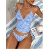 image:imageMakeMeChic Womens Tankini Swimsuits Cute Cheeky Swimsuit Plaid Halter Tankini Bathing SuitsPlaid Blue
