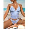 image:imageMakeMeChic Womens Tankini Swimsuits Cute Cheeky Swimsuit Plaid Halter Tankini Bathing SuitsPlaid Blue