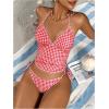 image:imageMakeMeChic Womens Tankini Swimsuits Cute Cheeky Swimsuit Plaid Halter Tankini Bathing SuitsRed and White