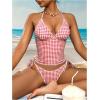 image:imageMakeMeChic Womens Tankini Swimsuits Cute Cheeky Swimsuit Plaid Halter Tankini Bathing SuitsRed and White