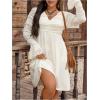 image:imageMakeMeChic Womens Western Lace Dress with Flared Sleeves V Neck Boho Midi Dress for Country ConcertApricot