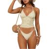image:imageMAKEMECHIC Womens Floral Tankini Swimsuit Halter Tie Side Thong 2 Piece Bathing SuitYellow