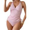 image:imageMAKEMECHIC Womens Summer Beach 2 Piece Tankini Sets Halter Drawstring Swimsuits Ruched Modest Bathing SuitsPink