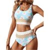 image:imageMAKEMECHIC Womens Tankini Swimsuits 2 Piece Floral Checkered High Waisted Bikini Bathing SuitBlue