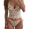 image:imageMakeMeChic Womens 2 Piece Tankini Set Lemon Print Halter High Cut Summer SwimsuitsMulticolor