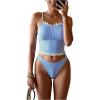 image:imageMakeMeChic Womens 2 Piece Tankini Set Striped Lace Ruffle High Cut Bathing SuitStriped Blue