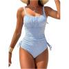 image:imageMakeMeChic Womens 2 Piece Tankini Set Striped Ruched Drawstring Tummy Control Bathing SuitsStriped Blue