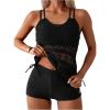 image:imageMakeMeChic Womens 2 Piece Tankini Sets Crochet Hollow Out Criss Cross Boyshorts Bathing SuitBlack
