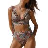 image:imageMakeMeChic Womens 2 Piece Tankini Swimsuits Boho Floral High Waisted Tummy Control Bathing SuitMulticolor