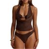 image:imageMakeMeChic Womens 2 Piece Tankini Swimsuits Starfish Halter Draped Tie Backless Cheeky Summer Beach ClothingBrown