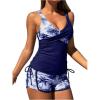 image:imageMakeMeChic Womens 2 Piece Tankini Swimsuits Tropical Wrap Tummy Control Swimsuits with ShortsBlue