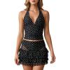 image:imageMakeMeChic Womens 3 Piece Summer Tankini Set Polka Dots Halter Tie Backless Swimsuit with Beach SkirtBlack and White