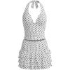 image:imageMakeMeChic Womens 3 Piece Summer Tankini Set Polka Dots Halter Tie Backless Swimsuit with Beach SkirtBlack and White B