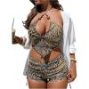 image:imageMakeMeChic Womens Cheetah Zebra Tankini Swimsuits Halter Beaded Beach Vacation Two Piece Bathing SuitsMulticolor