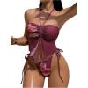 image:imageMakeMeChic Womens Floral Halter Tankini Swimsuits Ruched Open Back Thong Two Piece Bathing SuitsRed Violet